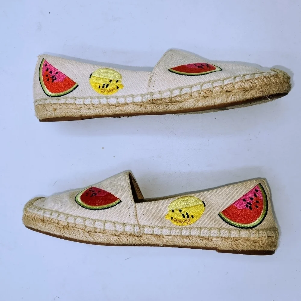 J. Crew Embroidered Fruit Salad Espadrilles In Sundried Linen Size 6